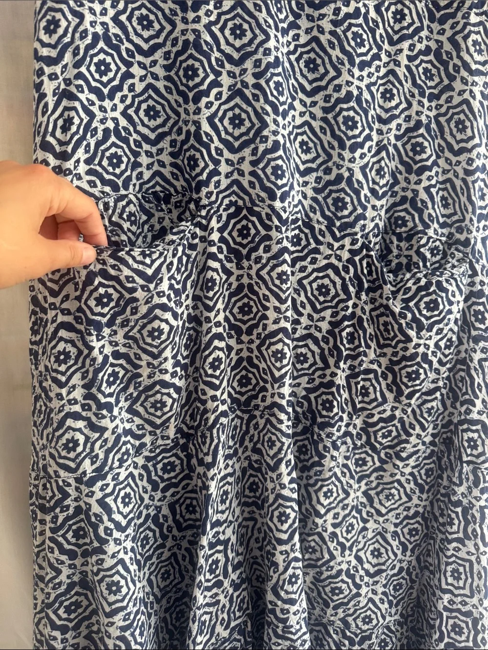Women's Navy and White Geometric Midi Dress